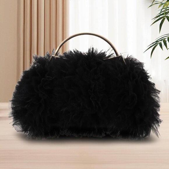 ⚡Women's Formal Flower Satin Metal Frame Evening Black Crossbody Clutch Handbag - Picture 5 of 7